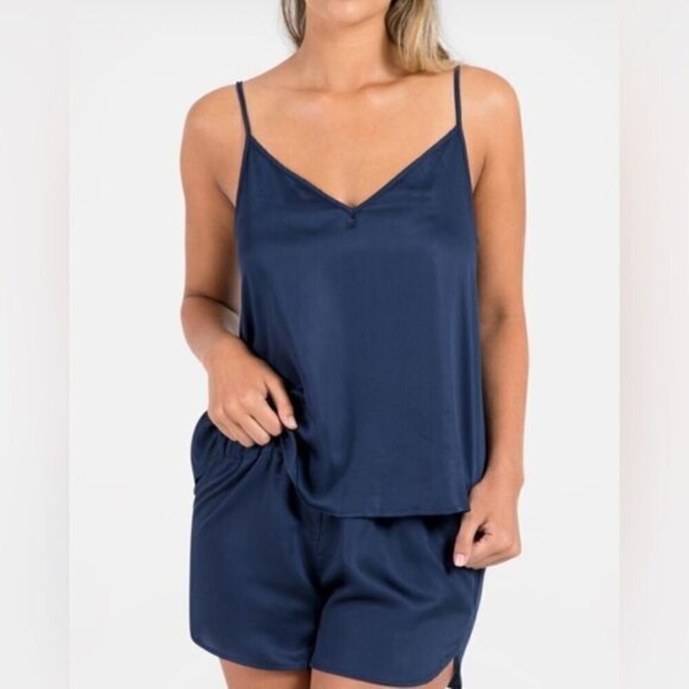 NWT Ettitude Women’s Olive Navy Blue Sateen Cami Adjustable Strap Bamboo - M - Picture 2 of 11